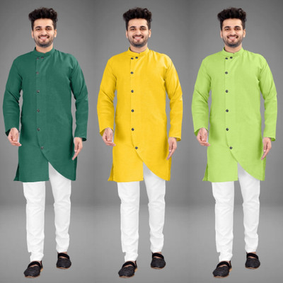 DIAMOND CLUSTER Men Self Design Trail Cut Kurta(Multicolor)