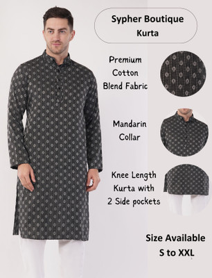 Sypher Boutique Men Self Design Straight Kurta(Black)