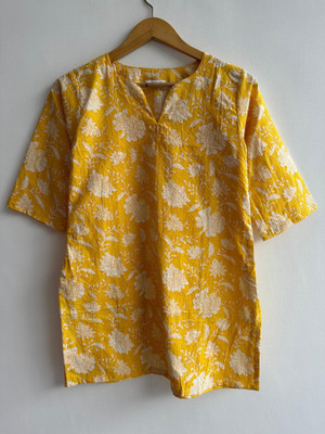 Elegance Style Women Printed A-line Kurta(Yellow)