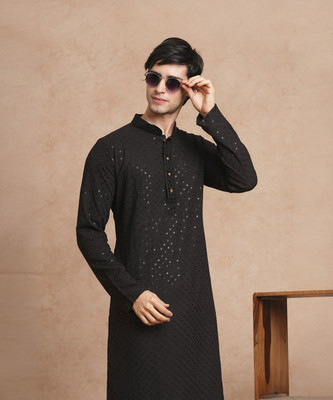 SWAGG INDIA Men Embellished Straight Kurta(Black)