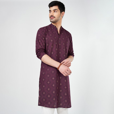 Indus Route by Pantaloons Men Printed Straight Kurta(Purple)