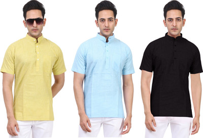 Kavita Fasion Men Solid Straight Kurta(Yellow, Light Blue, Black)