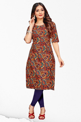 RadhikaPrints Women Printed Straight Kurta(Brown)
