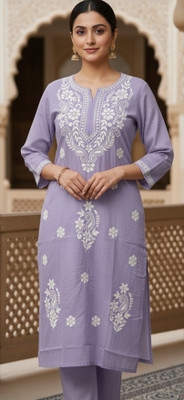 CHAIKANKARI ARTS Women Chikan Embroidery Straight Kurta(Pink)