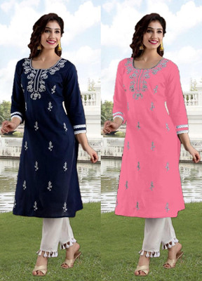 SISTO Women Chikan Embroidery A-line Kurta(Multicolor)