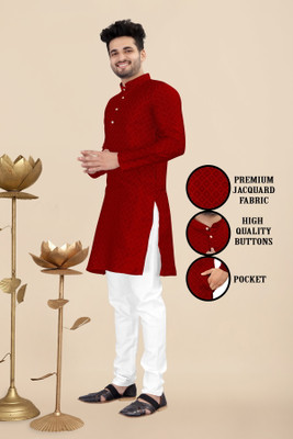 FABWAX Men Self Design Straight Kurta(Maroon)