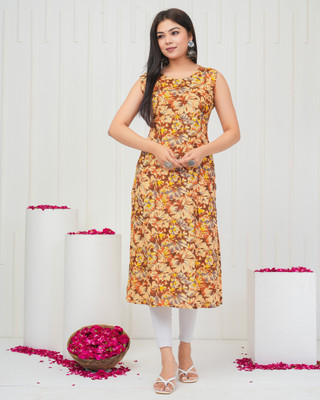 Shree varsha Women Printed Straight Kurta(Yellow)