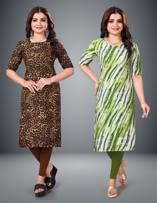 RITOSA Women Printed Straight Kurta(Green)