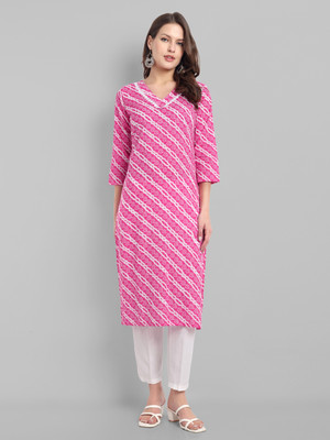 Anmi Printed Women Straight Kurta(Pink)