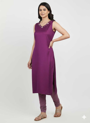 eqsha Women Embroidered, Solid A-line Kurta(Purple)