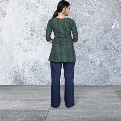 Rangrasiya Creation Women Striped A-line Kurta(Green)