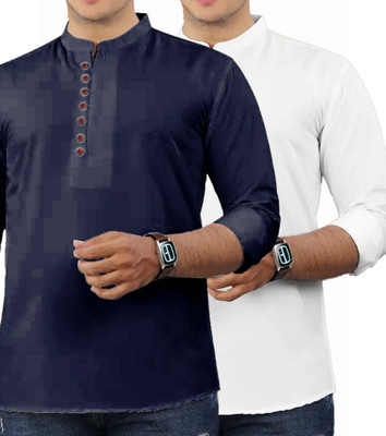 VIMASUTI Men Solid Straight Kurta(Dark Blue)