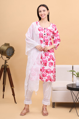 STITCHES N STYLE Printed Kurta, Trouser/Pant & Dupatta Set
