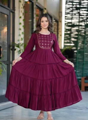 CHARVI CREATION Flared/A-line Gown(Purple)