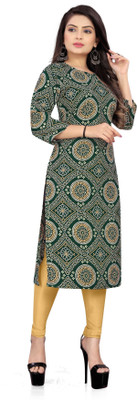 zindora Women Printed Straight Kurta(Green)