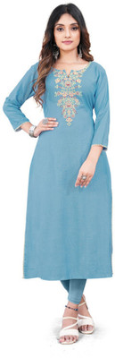 VINAYAK INTERNATIONAL Women Printed Straight Kurta(Light Blue)