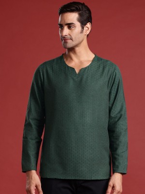 ANOUK Men Woven Design Straight Kurta(Green)