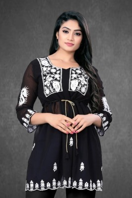 NK DESIGN Women Embroidered A-line Kurta(Black)