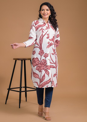SAANWRI Women Floral Print A-line Kurta(Red)