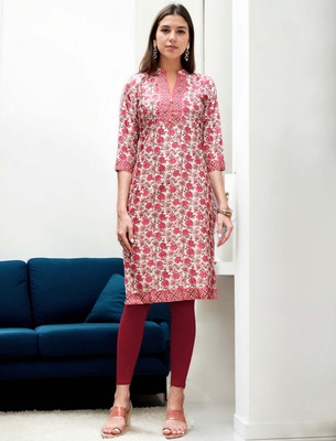 ANOUK Women Printed Straight Kurta(White)