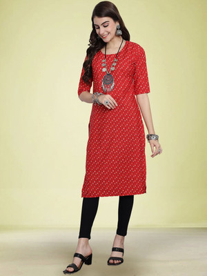 Moda Rapido Men Geometric Print Straight Kurta(Red)