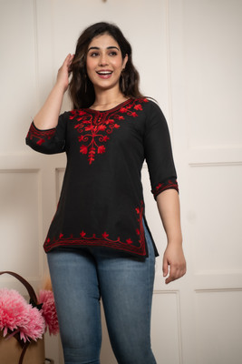 Andheriyas Textiles Women Embroidered Straight Kurta(Black)