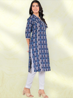 Jaipuur Trend Women Printed Straight Kurta(Dark Blue)