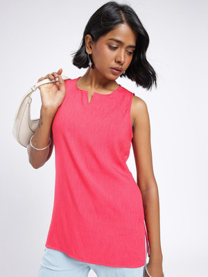 Anouk Rustic Women Striped Straight Kurta(Pink)