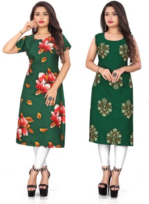 maruti fab Women Floral Print Straight Kurta(Green)