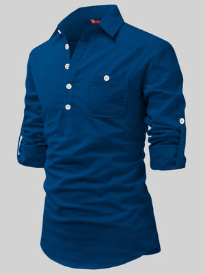 FireFish Men Solid A-line Kurta(Dark Blue)