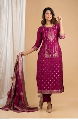 Amit kumar Women Printed Straight Kurta(Purple)