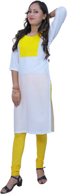 Anvi creation Women Embroidered Straight Kurta(White)