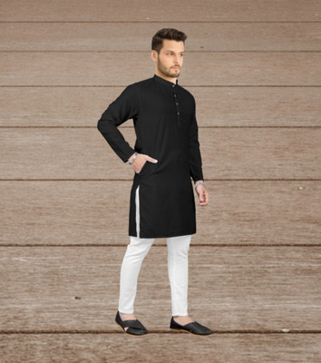 Shree Dutt Creation Men Solid Straight Kurta(Black)