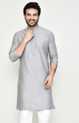 POLY2FAB Men Self Design Straight Kurta(Grey)