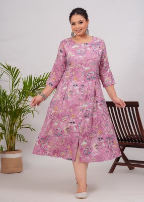 EMPIRE STYLE Women Floral Print Flared Kurta(Pink)