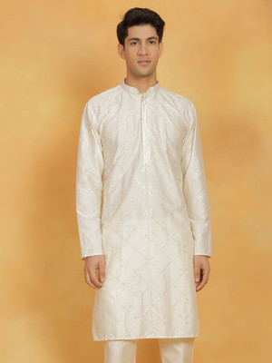 VASTRAMAY Men Embroidered Straight Kurta(Beige)