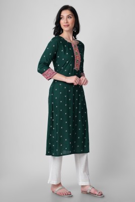 Style N Clothing Women Printed Straight Kurta(Dark Green)