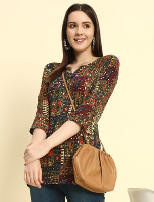 Zyla Women Printed Straight Kurta(Dark Blue)