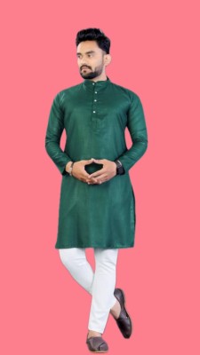 Anuj Fashion Men Solid A-line Kurta(Dark Green)