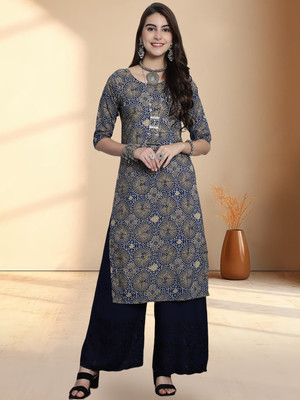 1 Stop Fashion Women Printed Straight Kurta(Black)
