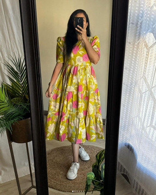 ASHRU Women Printed Flared Kurta(Multicolor)