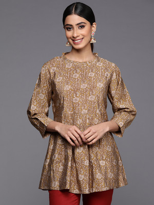 LIBAS Women Printed A-line Kurta(Yellow)