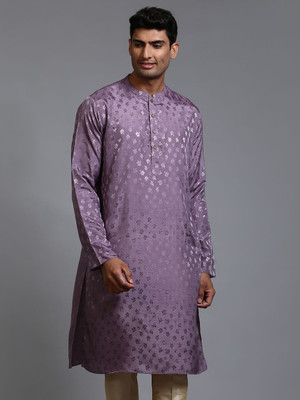 VM Men Self Design A-line Kurta(Purple)