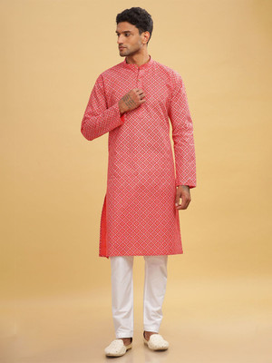 ANOUK Men Abstract Straight Kurta(Red)