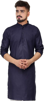 HouseOfCommon Men Solid Straight Kurta(Dark Blue)
