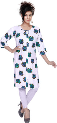 R CLOTHING STORE Women Abstract A-line Kurta(White)