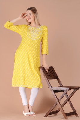 pankhuri international Women Embroidered Straight Kurta(Yellow)