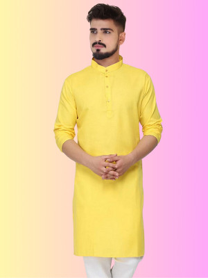 bhakharcreation Men Solid Straight Kurta(Yellow)