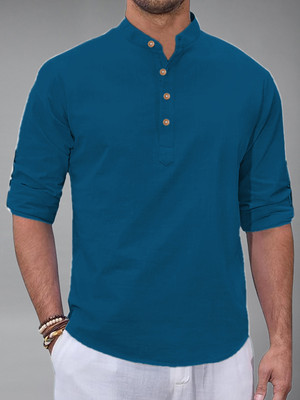 Vida Loca Men Solid A-line Kurta(Blue)