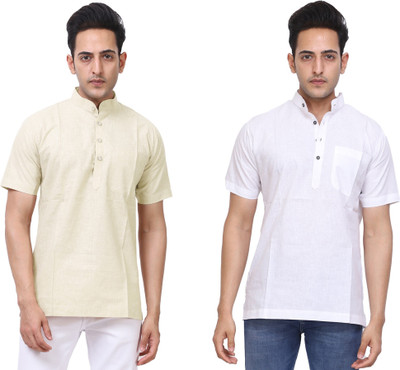 Kavita Fasion Men Printed Straight Kurta(Beige, White)